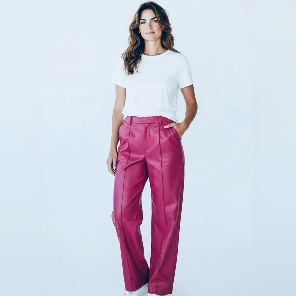 Costes Women’s Pink Vegan Leather Long Wide Legs